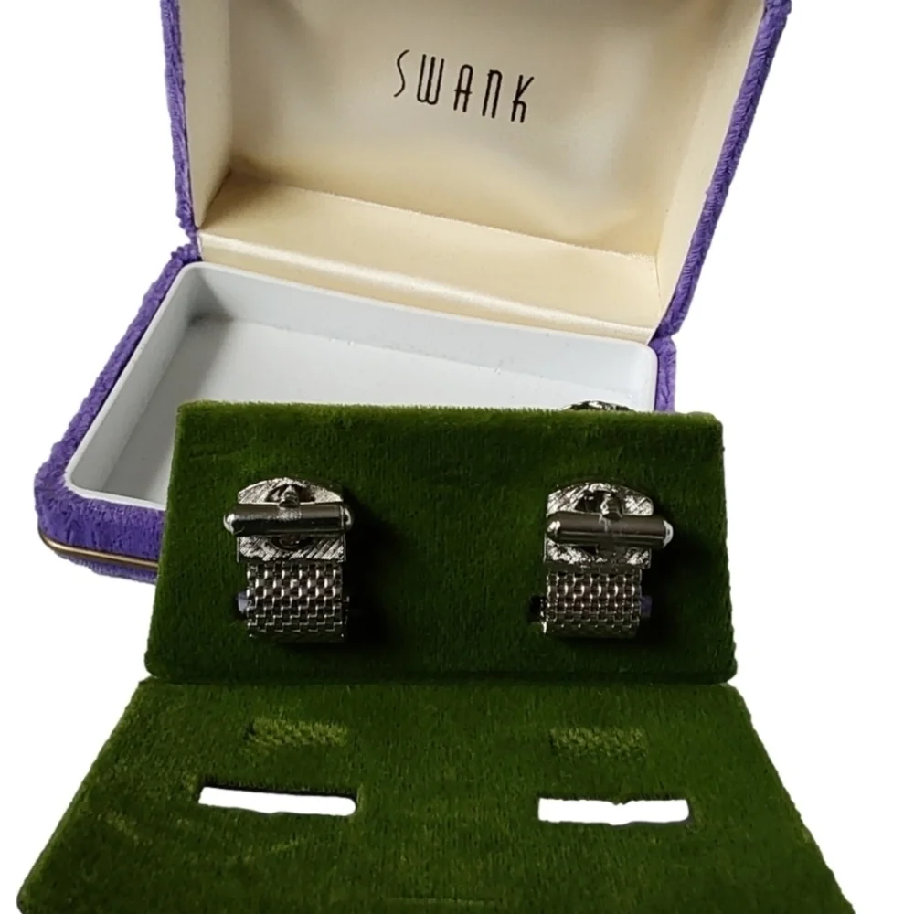 SWANK LUXURY VINTAGE SAPPHIRE BLUE & SILVER MEN'S‎ CUFF LINK